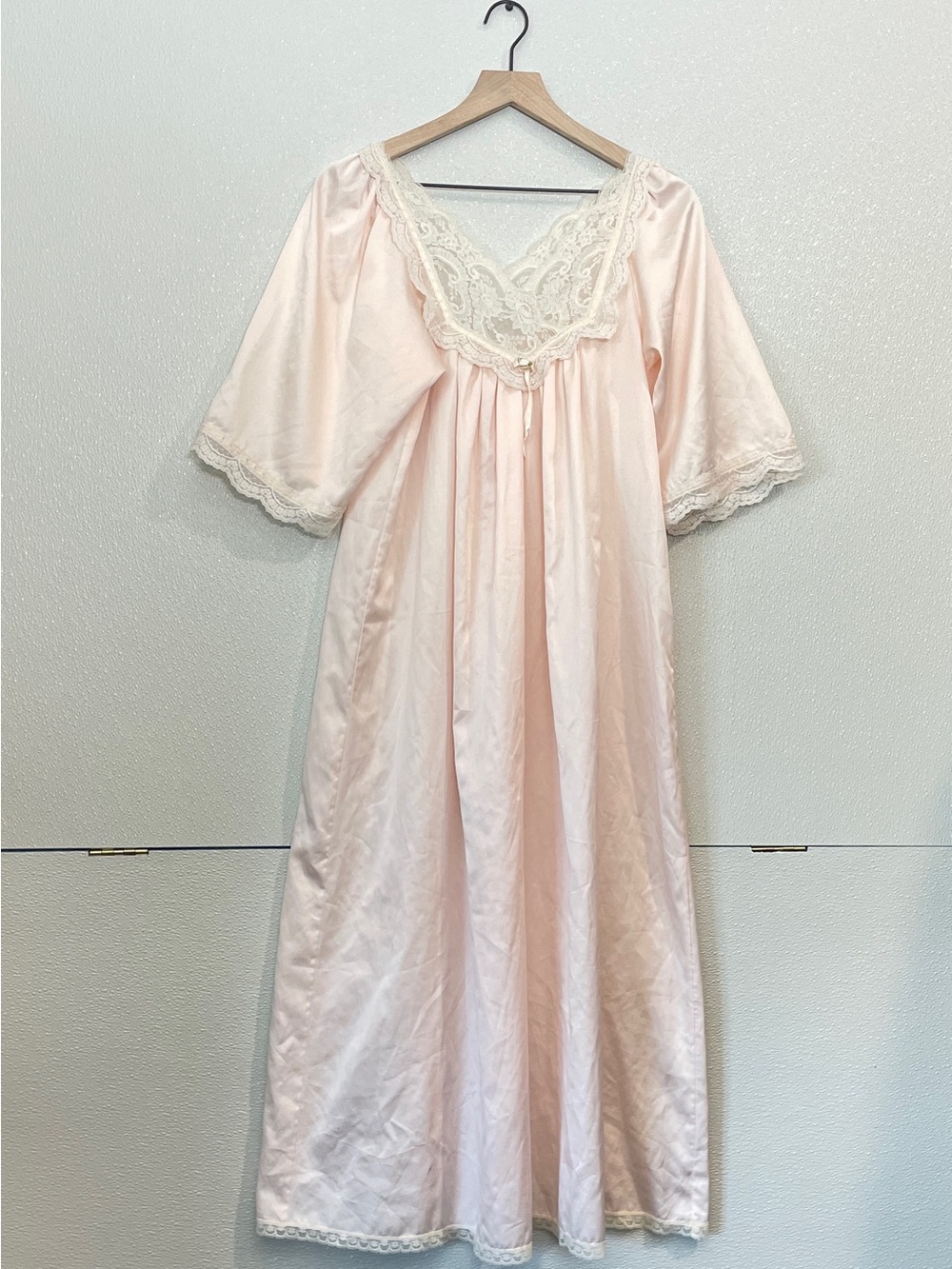 Vintage Christian Dior Polyester Cotton Lace Trim Long Nightgown, Size L - Picture 3 of 12